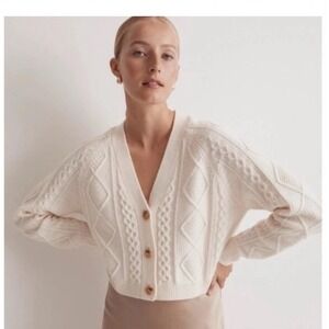 Madewell Cableknit Cardigan Sweater Cream V-Neck Cropped XS Summer Beach Staple